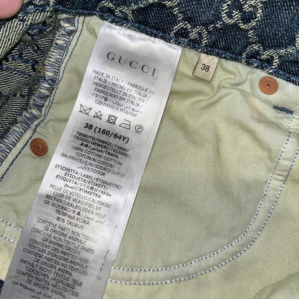 Gucci GG Jacquard Monogram Light Blue Denim Sandy Washed Mini Skirt Size IT38 - Picture 7 of 13